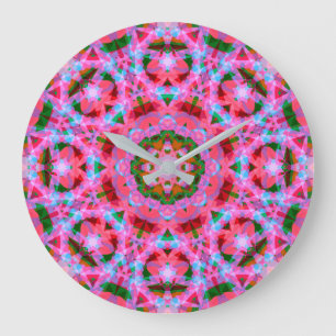 Jolly Christmas Pink Green Red Merry Star Pattern Grote Klok