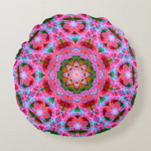 Jolly Christmas Pink Green Red Merry Star Pattern Rond Kussen
