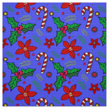 Jolly Christmas Poinsettia Holly Candy Cane stof