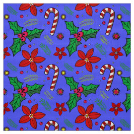 Jolly Christmas Poinsettia Holly Candy Cane stof