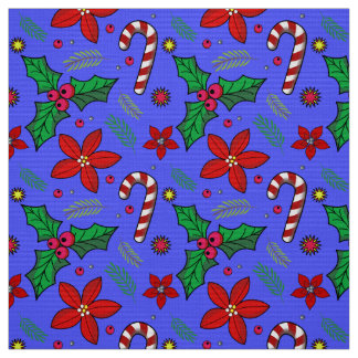 Jolly Christmas Poinsettia Holly Candy Cane stof