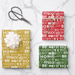 Jolly Christmas Rood Groen en Goud "HO! HO! HO! Inpakpapier Vel