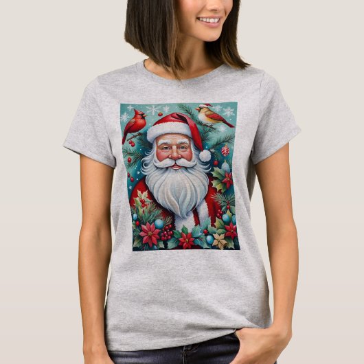 Jolly Christmas Santa Clause And Cardinals  T-shirt (Voorkant)