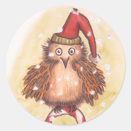 Jolly Christmas Uil Ronde Sticker (Voorkant)