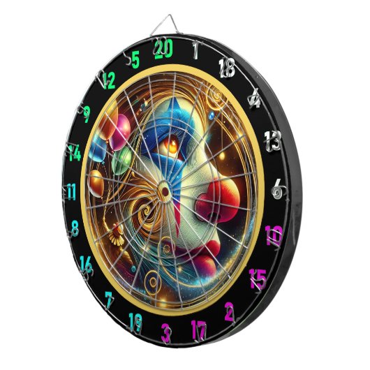 Jolly Clown met rode neus en ballonnen Dartbord (Voorkant Rechts)