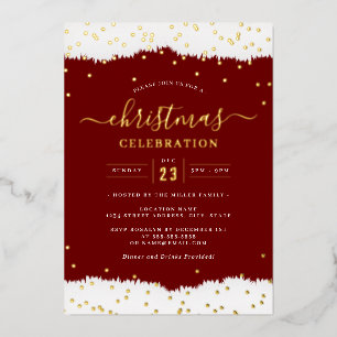 Jolly Confetti Gold Red Christmas Party Folie Uitnodiging