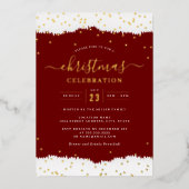 Jolly Confetti Gold Red Christmas Party Folie Uitnodiging (Voorkant)