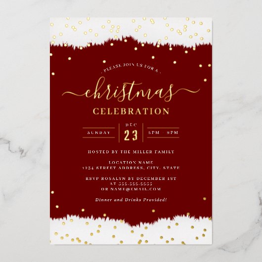 Jolly Confetti Gold Red Christmas Party Folie Uitnodiging (Voorkant)