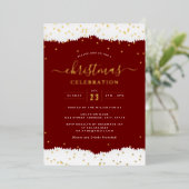 Jolly Confetti Gold Red Christmas Party Folie Uitnodiging (Staand Voorkant)