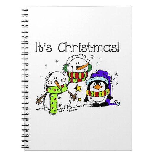 Jolly Cute Snowmen en Penguins Het is Kerstmis Notitieboek (Voorkant)