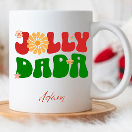 Jolly Dada Retro Groovy Custom Dad Naam Kerst Mok