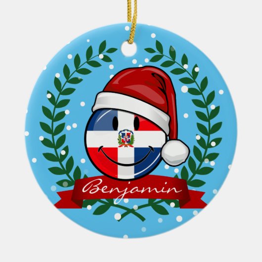 Jolly Dominicaanse Republiek Vlag Kerstmis Keramisch Ornament (Voorkant)