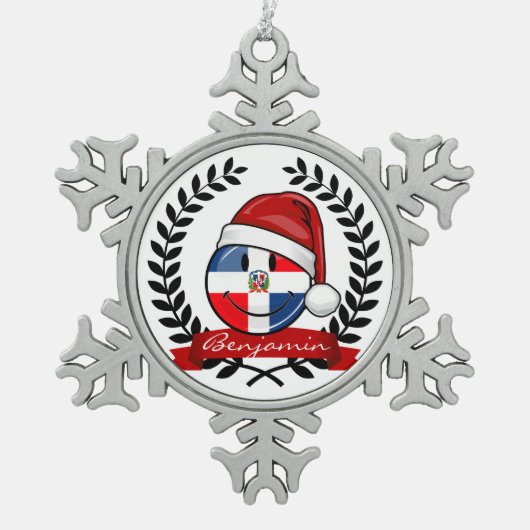 Jolly Dominicaanse Republiek Vlag Kerstmis Tin Sneeuwvlok Ornament (Voorkant)