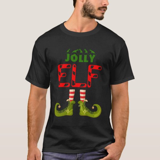 Jolly Elf Grappige Groep Matching Familie Pyjama's T-shirt (Voorkant)