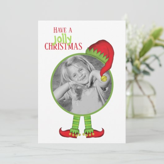 Jolly Elf Pet Elf Shoes Whimsical Funny 1 Foto Feestdagenkaart (Staand voorkant)