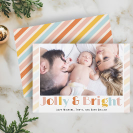 Jolly en Bright Modern Stripe Foto Kerstmis Feestdagenkaart
