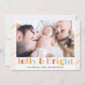 Jolly en Bright Modern Stripe Foto Kerstmis Feestdagenkaart (Voorkant)