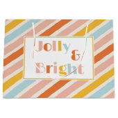 Jolly en heldere kleurrijke retro streep kerst groot cadeauzakje (Voorkant)