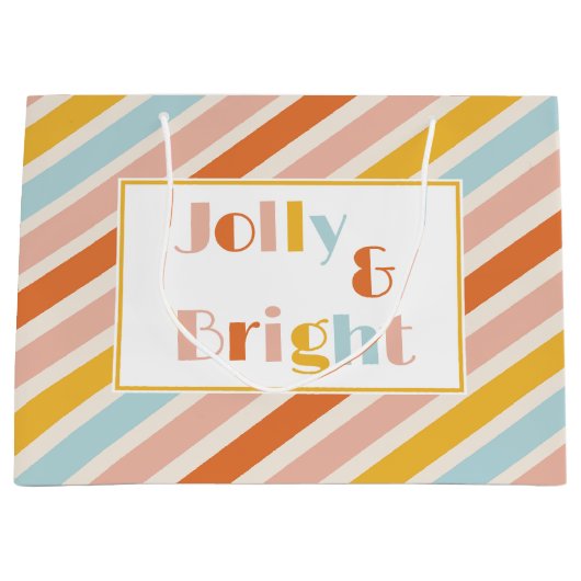 Jolly en heldere kleurrijke retro streep kerst groot cadeauzakje (Voorkant)