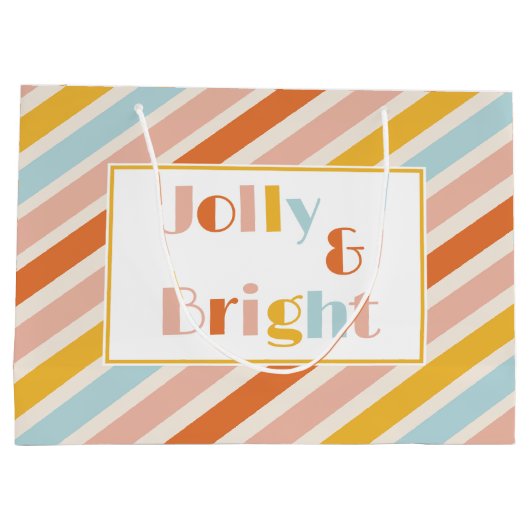 Jolly en heldere kleurrijke retro streep kerst groot cadeauzakje (Achterkant)