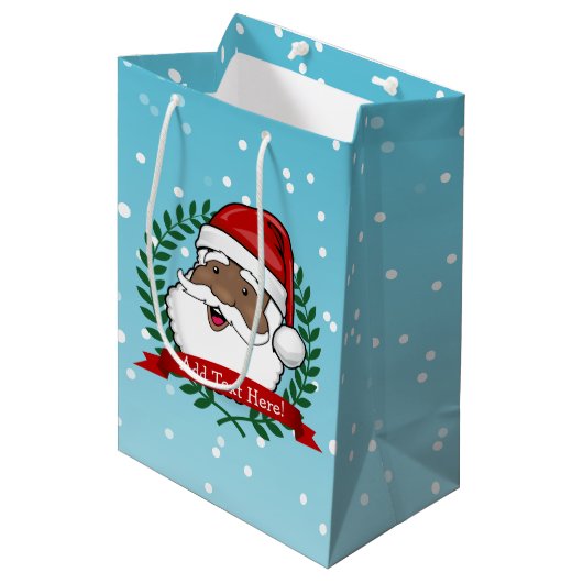 Jolly Ethnic Santa | Aangepaste tekst Medium Cadeauzakje (Voorkant Gekanteld)