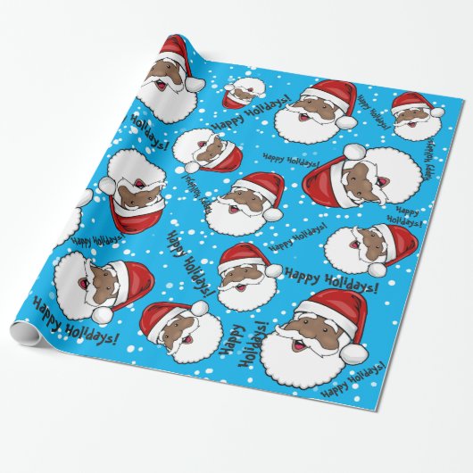 Jolly Ethnic Santa Claus Gepersonaliseerd Cadeaupapier (Uitgerold)