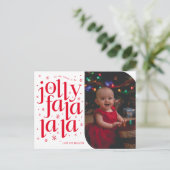 Jolly Fa La La Whimsical Foto Vakantie Briefkaart (Staand voorkant)