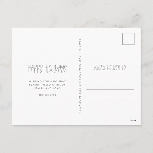 Jolly Family Drie foto Kerstrood Feestdagenkaart (Achterkant)