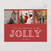 Jolly Family Drie foto Kerstrood Feestdagenkaart (Voorkant)