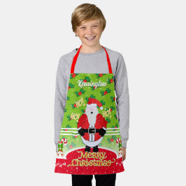 Jolly Fat Santa met Candy Cane en Holly op Green Schort