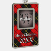 Jolly Feestdagen Clan Wallace Red en Black Tartan Verzilverd Omlijst Ornament (Rechts)