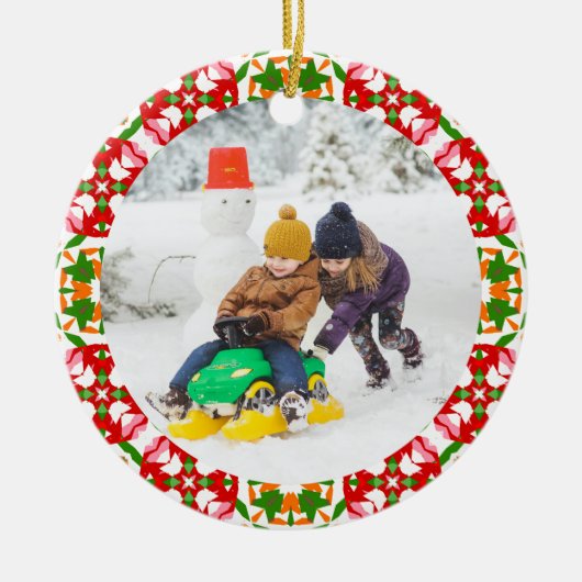 Jolly Feestelijke Rode Kerstmis Foto Afbeelding Li Keramisch Ornament (Voorkant)