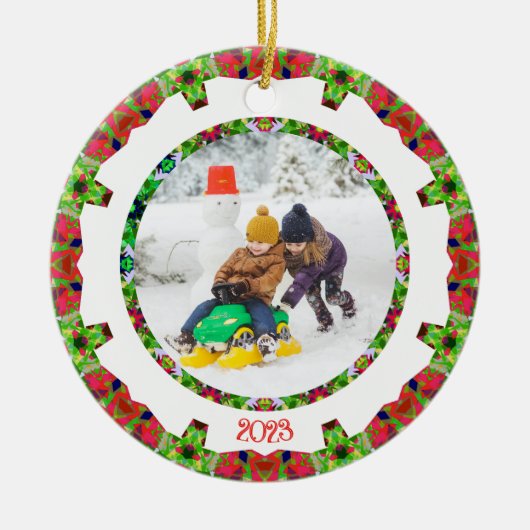 Jolly Festive Custom Christmas Photo Afbeelding Li Keramisch Ornament (Voorkant)