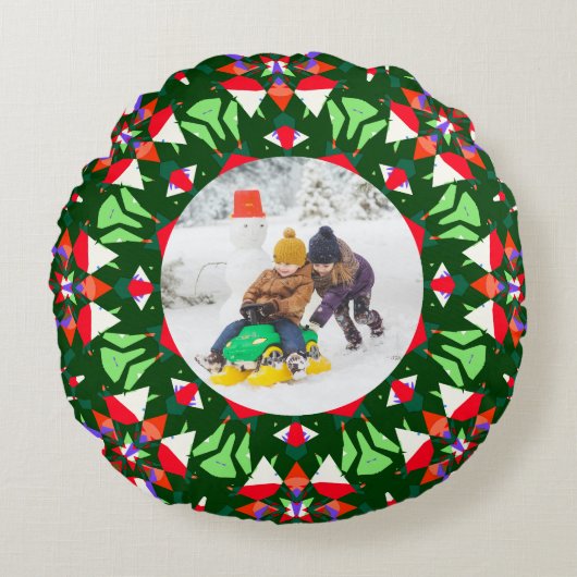 Jolly Festive Custom Christmas Photo Afbeelding Li Rond Kussen (Voorkant)