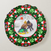 Jolly Festive Custom Christmas Photo Afbeelding Li Rond Kussen (Achterkant)