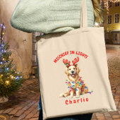 Jolly Festive Lights Waterverf Golden Retriever Tote Bag