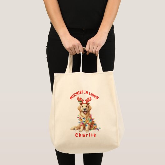 Jolly Festive Lights Waterverf Golden Retriever Tote Bag (Voorkant (product))
