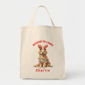 Jolly Festive Lights Waterverf Golden Retriever Tote Bag (Voorkant)