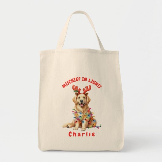 Jolly Festive Lights Waterverf Golden Retriever Tote Bag (Voorkant)