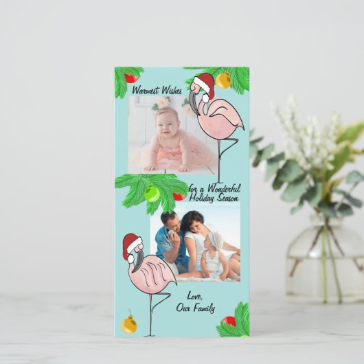 Jolly Flamingos Vakantiefoto met Kleurkeuze Feestdagenkaart (Staand voorkant)