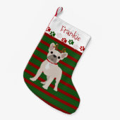 Jolly French Bulldog Buff Color Kleine Kerstsok (Voorkant (Hangend))