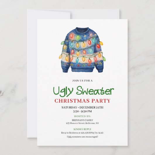 Jolly Funny Ugly Sweater Christmas Invite Kaart (Voorkant)