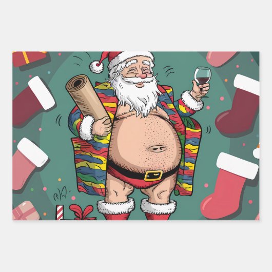 Jolly Gelukkige Vader Kerstmis Inpakpapier Vel (Voorkant 2)