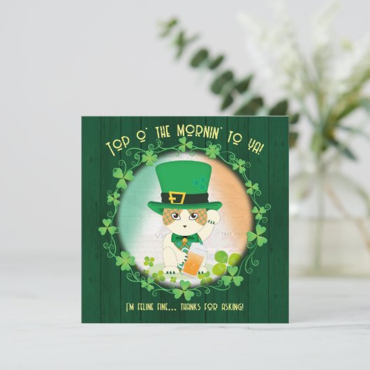 Jolly Ginger Tabby Irish Cheer Bedankkaart (Staand voorkant)