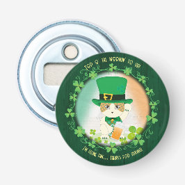 Jolly Ginger Tabby Irish Cheer Button Flesopener