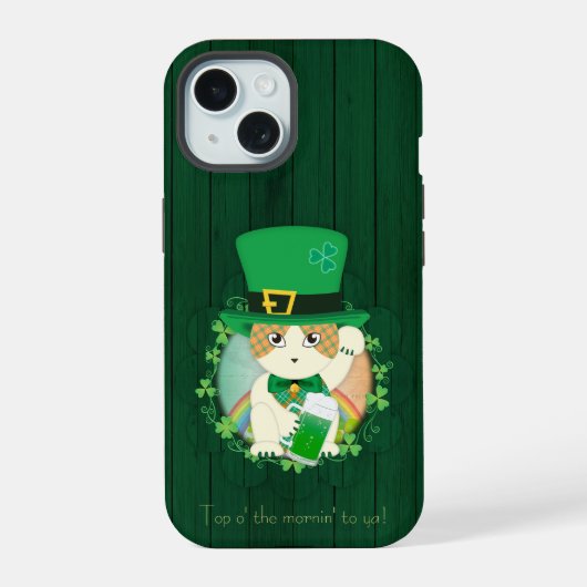 Jolly Ginger Tabby Irish Cheer iPhone 15 Case (Achterkant)