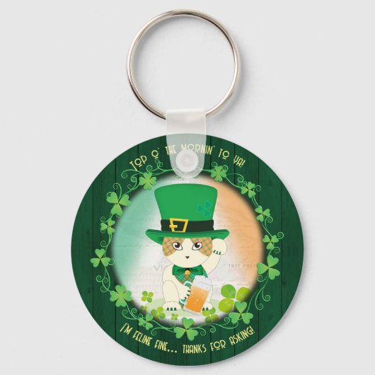 Jolly Ginger Tabby Irish Cheer Sleutelhanger (Voorkant)
