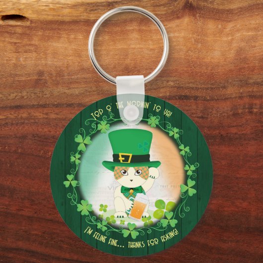 Jolly Ginger Tabby Irish Cheer Sleutelhanger (Voorkant)