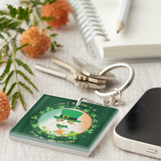 Jolly Ginger Tabby Irish Cheer Sleutelhanger (Voorkant Rechts)