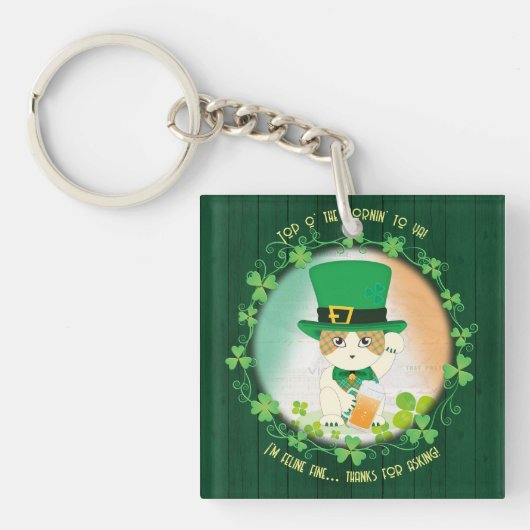 Jolly Ginger Tabby Irish Cheer Sleutelhanger (voorkant)